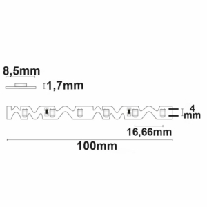 Kép 3/5 - ISOLED  CRI930 LED szalag Curve Zig-Zag, 24V 12W, IP20 3000K, 60 LED/m, 1200 lm, 5 méter