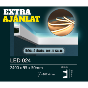 Kép 1/7 - EXTRA kedvezmény csomag - LED024 rejtett világításos díszléc + COB LED szalag