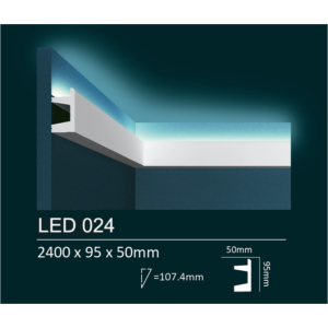 Kép 1/7 - Dubai Decor LED024 rejtett világításos díszléc 2400 x 95 x 50 mm
