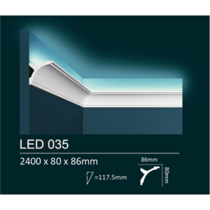 Kép 1/7 - Dubai Decor LED035 rejtett világításos/holker díszléc 2400 x 80 x 86 mm