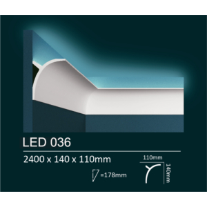 Kép 1/7 - Dubai Decor LED036 rejtett világításos/holker díszléc 2400 x 140 x 110 mm