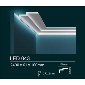 Kép 1/6 - Dubai Decor LED043 rejtett világításos/holker díszléc 2400 x 61 x 160 mm