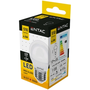 Kép 1/5 - Entac LED Mini Globe izzó E27 6.5W, 3000K, 540 lm (K)