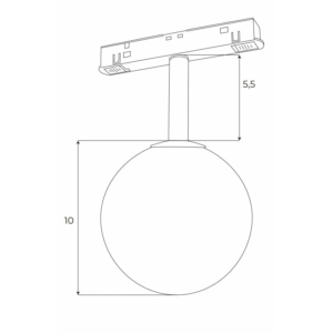 Kép 4/4 - MAXLIGHT Track Magnetic 48V-os sínrendszeres gömb lámpa, 6W, 3000K, 525 lm, Ø10 cm, fehér