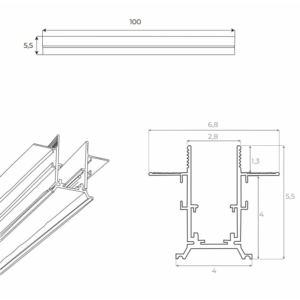 Kép 2/2 - MAXLIGHT Track Magnetic sínelem, süllyesztett, 1 méter, fehér