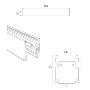 Kép 2/2 - MAXLIGHT Track Magnetic sínelem, falon kívűli, 1 méter, fehér, 2.8 cm magas