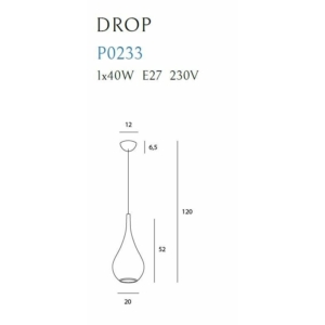 Kép 6/7 - MAXLIGHT Drop függeszték, E27, 40W, fekete, 120 cm