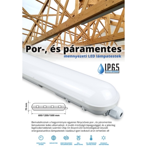 F-Series por és páramentes LED lámpatest IP65 (48W) 150 cm, 4500K (13058)