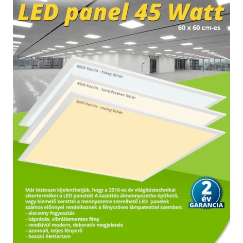 LED panel (600 x 600mm) 45W - természetes fehér (9606)