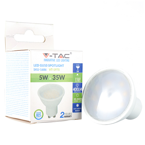 V-TAC LED lámpa GU10 (5W/110°) természetes fehér
