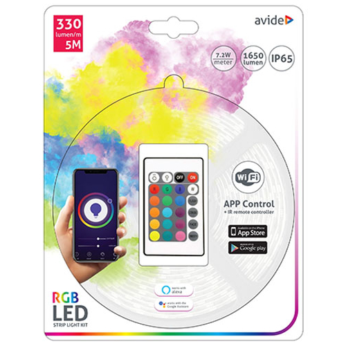 Avide Smart LED szett beltéri: 5 méter RGB szalag 5050-30 - Smart Wi-Fi és távirányítós vezérelés + tápegység