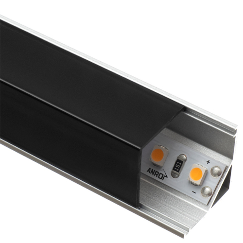 Led Profiles ALP-005 Ezüst - Alumínium sarok profil LED szalaghoz, szögletes (Fekete búrával)