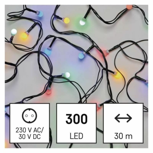 EMOS D5AM04 LED karácsonyi fényfüzér, cseresznye golyók, 30 m, többszínű, időzítő, IP44