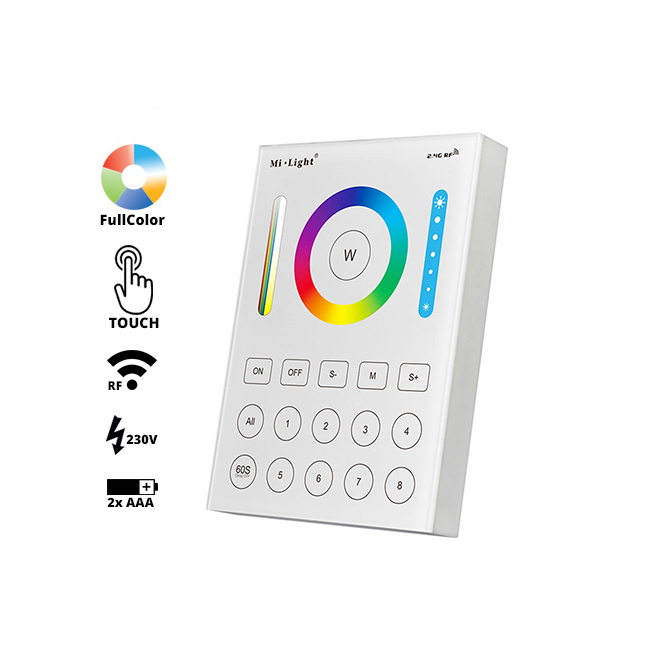 Group Control RGB+CCT Fali FullColor szabályzó panel, B8: elemes/tápegységes (23126)