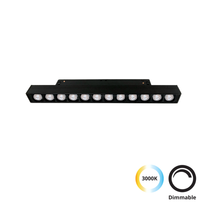 VIOKEF 4244402 Magnetic 48V-os sínrendszeres lineáris LED lámpa, 12W, 3000K, 1041 lm, 24.5 cm, fekete, dimmelhető