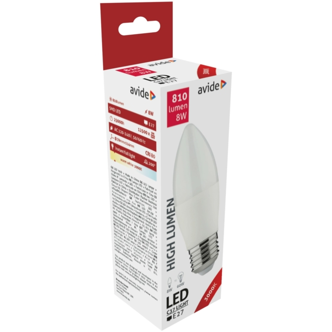Avide LED gyertya izzó 8W E27 3000K, 810 lm (K)