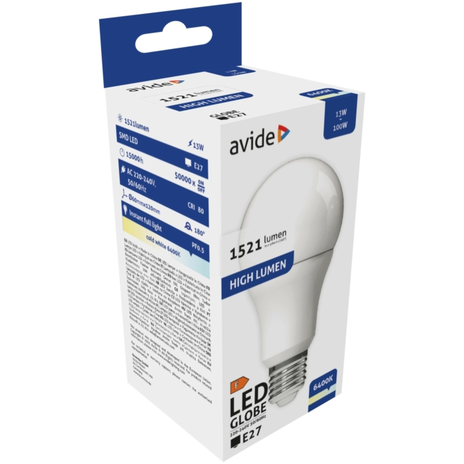 Avide LED Globe izzó A60 13W E27 6400K, 1521 lm