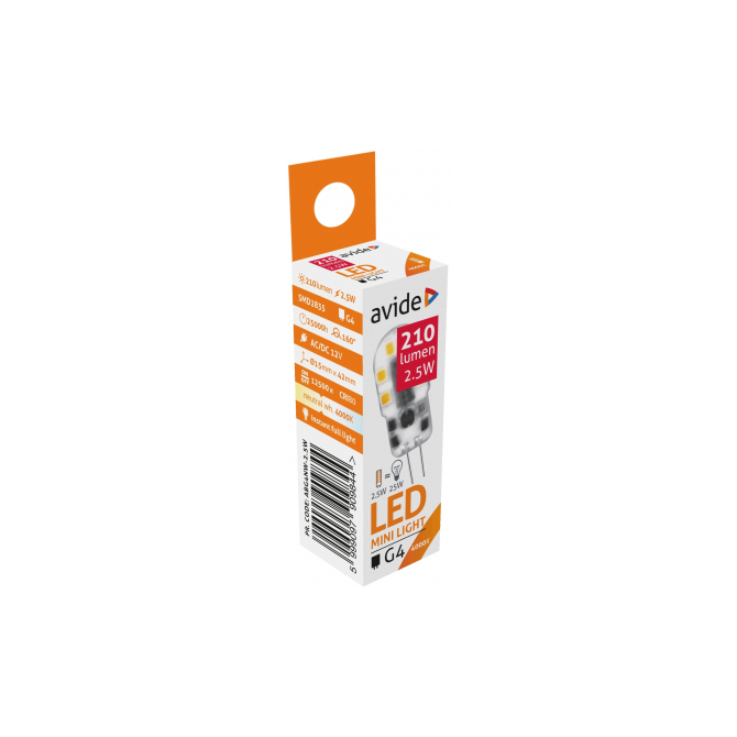 Avide LED 2.5W G4 160° NW 4000K, 210 lumen (K)