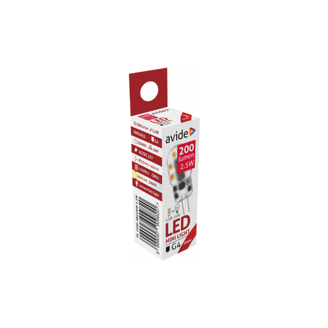 Avide LED 2.5W G4 160° WW 3000K, 200 lumen (K)