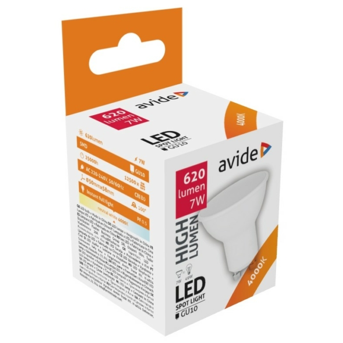Avide LED spot izzó 7W GU10 NW 4000K, 620 lm