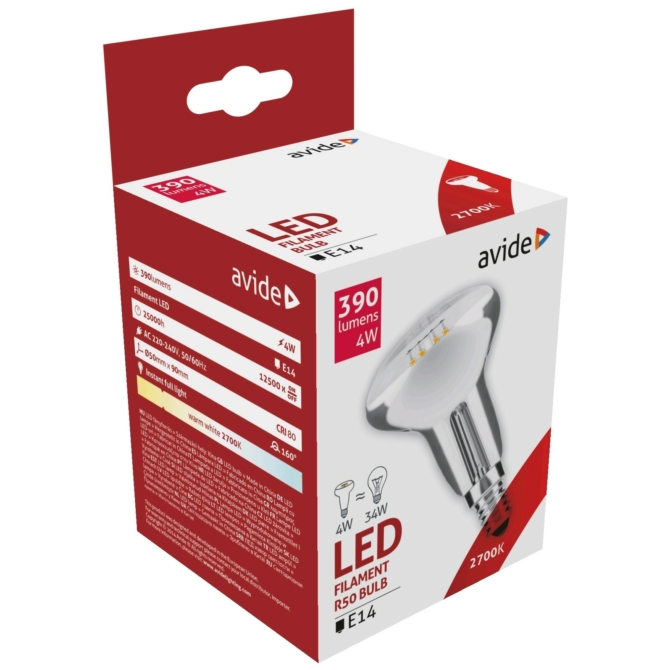 Avide LED filament izzó R50 4W E14 WW 2700K