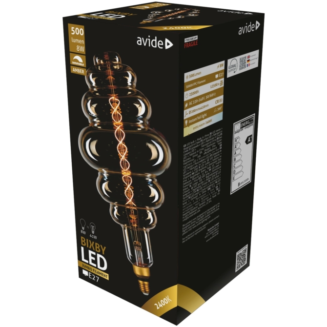Avide LED Jumbo Filament Bixby Amber 8W E27 2400K dimmelhető, 500 lumen