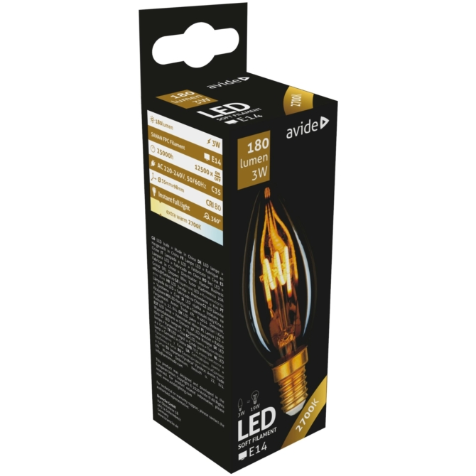 Avide LED Soft Filament izzó Candle 3W E14 360° EW 2700K (K)