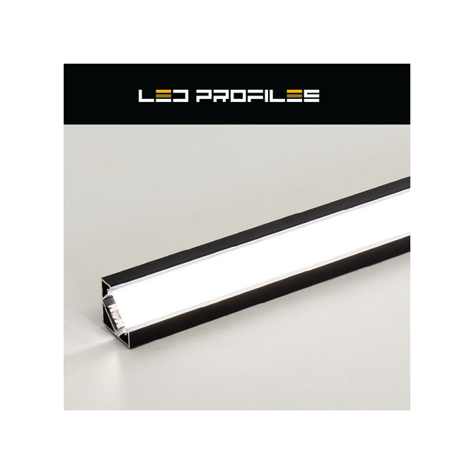 LED Profiles ALP-007 Aluminium sarok profil fekete, LED szalaghoz, fekete burával