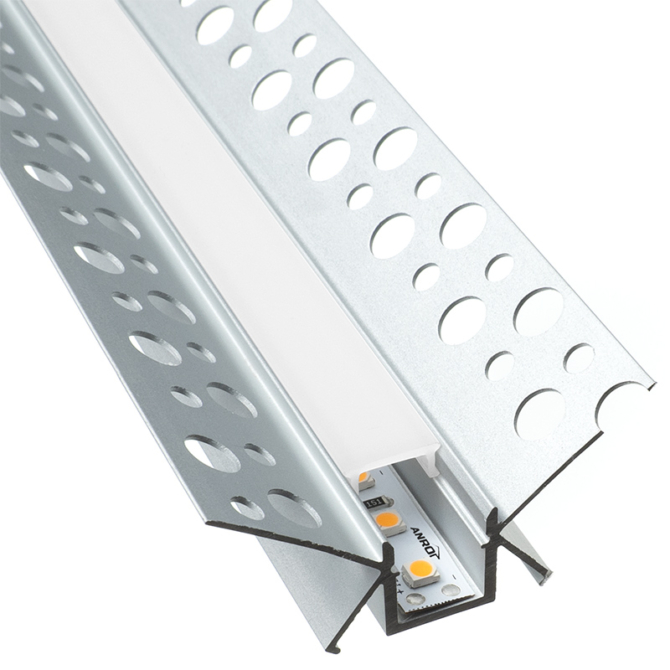 Led Profiles ALP-018 Ezüst - Gipszkarton belső sarok világításhoz glettelhető alu profil (Opál búrával)