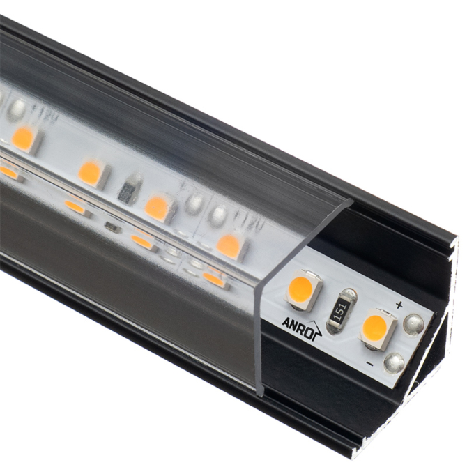 Led Profiles ALP-005 Fekete - Alumínium sarok profil LED szalaghoz, szögletes (Átlátszó búrával)