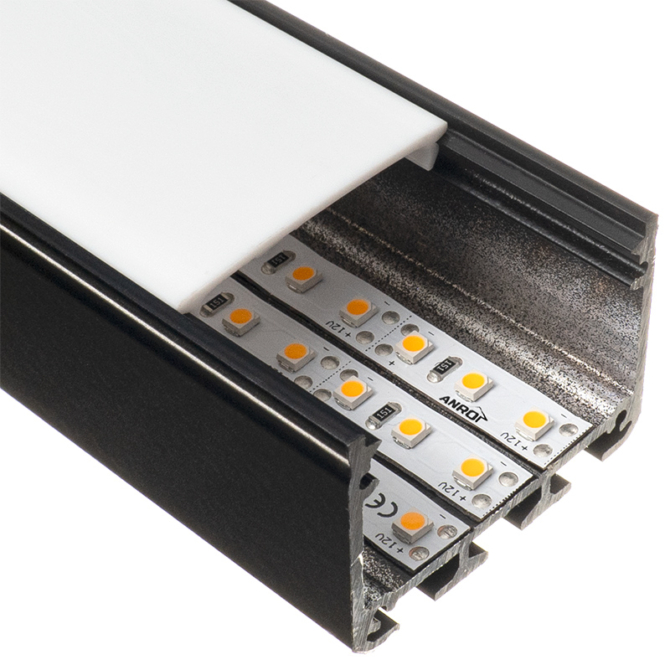 Lumines ILEDO Fekete - Alu XXL U profil LED szalaghoz, függeszthető (Opál PVC búrával)