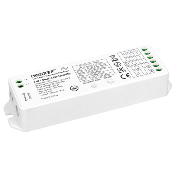 MiLight univerzális vezérlő egyszínű, WW+CW, RGB, RGBW, RGB+CCT LED szalaghoz, 12-48V, 15A