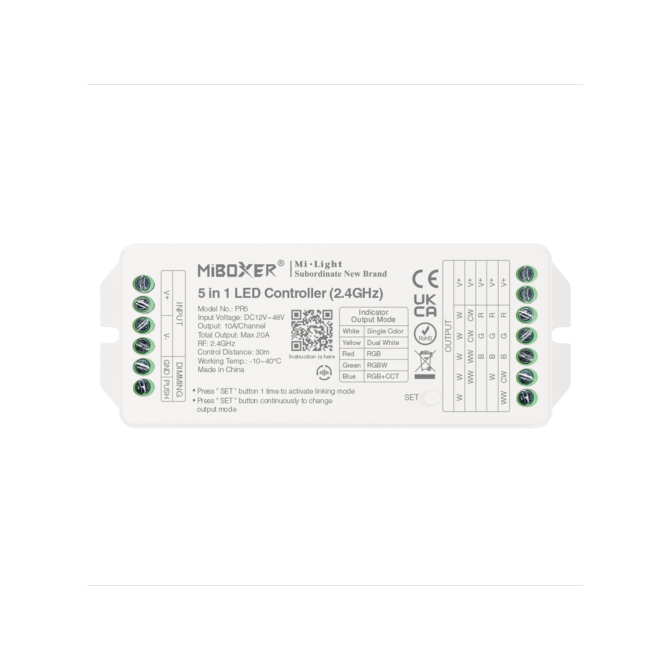 MiLight PR5 5 az 1-ben LED vezérlő egyszínű, CCT, RGB, RGBW, RGB+CCT szalagokhoz, 20A