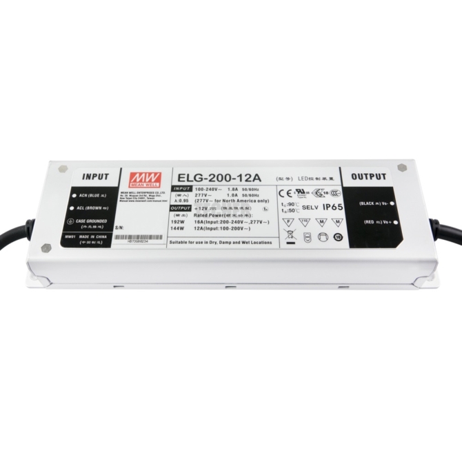 Mean Well ELG-200-12A LED tápegység, 12V, 200W, 16A, IP65, fém ház