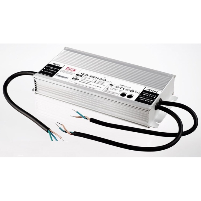 Mean Well HLG-480H-24A LED tápegység, 24V, 480W, 20A, IP65, fém ház