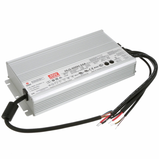 Mean Well HLG-600H-24A LED tápegység, 24V, 600W, 25A, IP65, fém ház