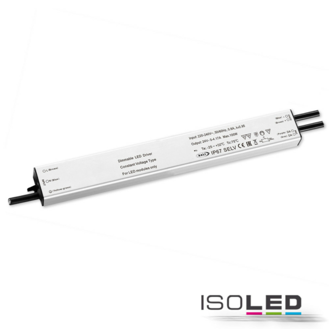 ISOLED LED PWM transzformátor, 24V/DC, 60W, vékony, Push/Dali-2, dimmelhető, IP67, SELV