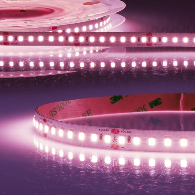 ISOLED CRI Food flexibilis LED szalag, "Meat", 24V, 14.4W, IP54, 3700K, 130 LED/m, 5 méter