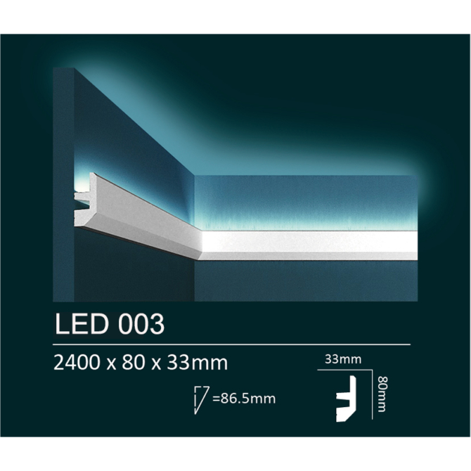 Dubai Decor LED003 rejtett világításos díszléc 2400 x 80 x 33 mm