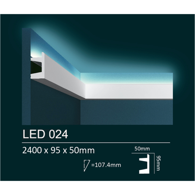 Dubai Decor LED024 rejtett világításos díszléc 2400 x 95 x 50 mm