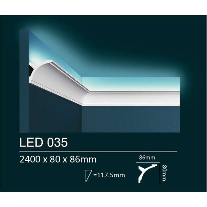 Dubai Decor LED035 rejtett világításos/holker díszléc 2400 x 80 x 86 mm