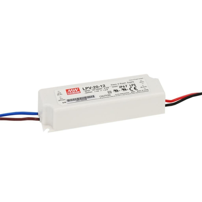 Mean Well LPV-20-12 LED tápegység, 12V, 20W, 1.67A, IP67
