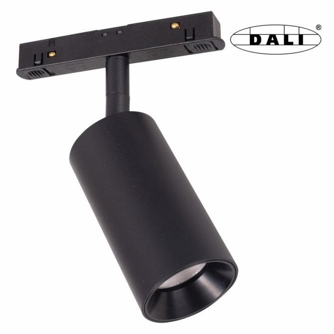 MAXLIGHT Track Magnetic 48V-os sínrendszeres spot lámpa, állítható, 12W, 3000K, 664 lm,  Ø5 cm, fekete, DALI