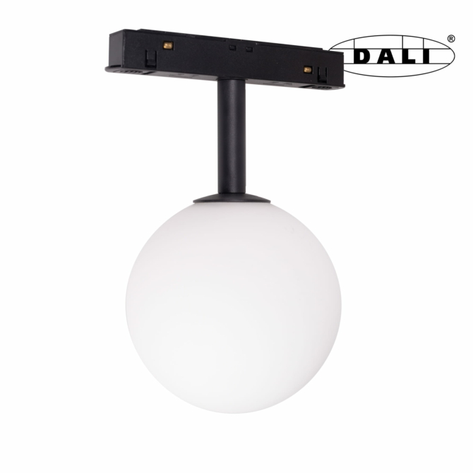 MAXLIGHT Track Magnetic 48V-os sínrendszeres gömb lámpa, 6W, 3000K, 525 lm, Ø10 cm, fekete, DALI