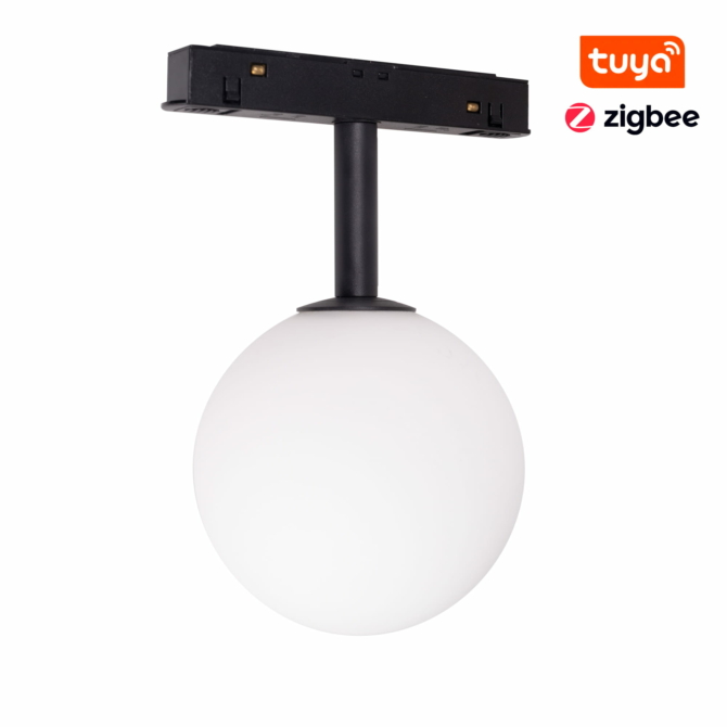 MAXLIGHT Track Magnetic 48V-os sínrendszeres gömb lámpa, 6W, CCT, 525 lm, Ø10 cm, fekete, ZIGBEE