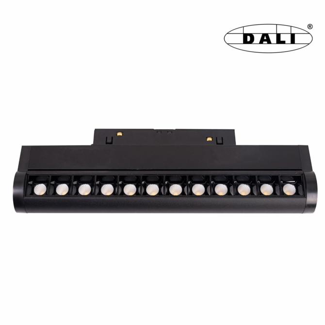 MAXLIGHT Track Magnetic 48V-os sínrendszeres lámpa, forgatható, 12W, 3000K, 525 lm, 24 cm, fekete, DALI