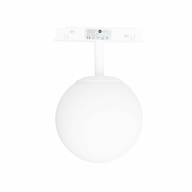 MAXLIGHT Track Magnetic 48V-os sínrendszeres gömb lámpa, 6W, 3000K, 525 lm, Ø10 cm, fehér