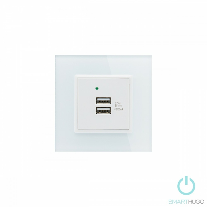 SmartHugo Egyes Fehér Üvegkeretes Dupla USB Csatlakozó